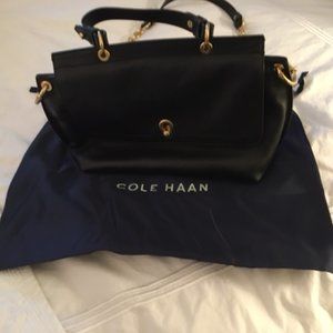 Cole Haan black leather and gold chain bag